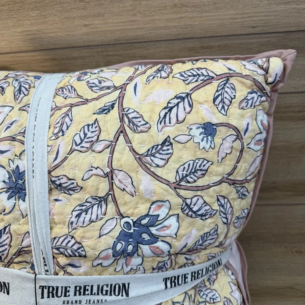New True Religion Decorative Throw Pillow Set Cotton Down Yellow Floral Boho